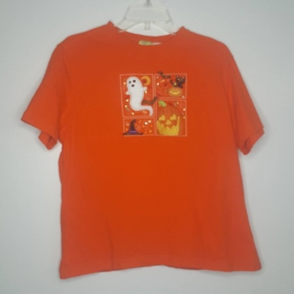 M Halloween Top Tee Shirt Ghost Pumpkin Cat Hat N